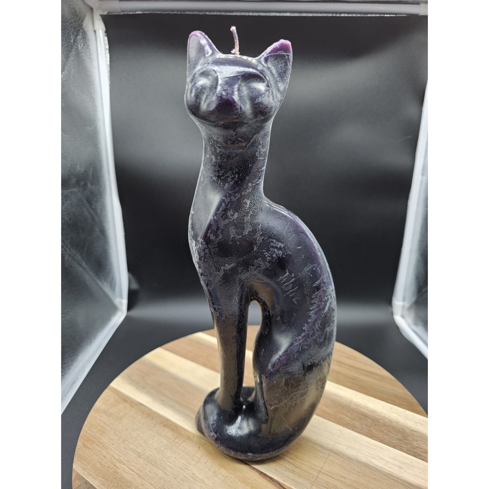 Vintage MCM Standing Purple Cat Candle ~ Halloween
